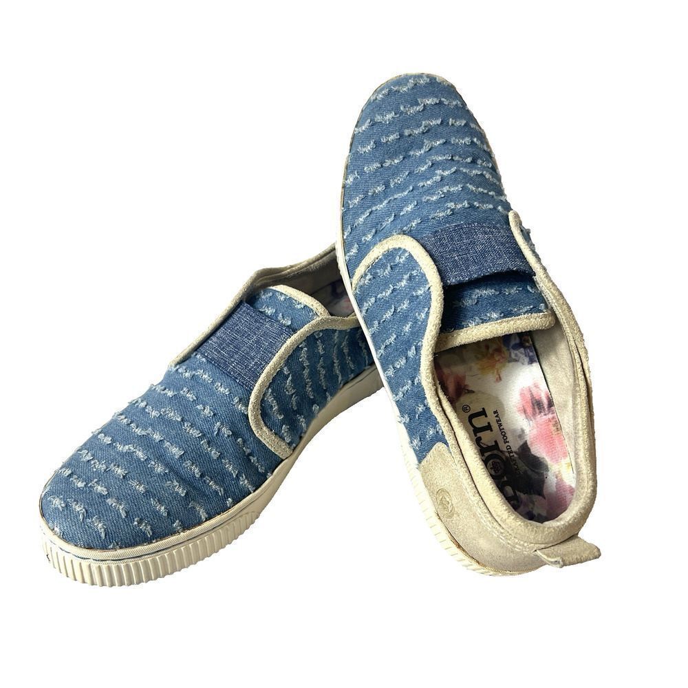 Born Flats Womens Size 7.5M Blue Tan Canvas/Leather Comfort Casual Slip On Shoes - Picture 3 of 11